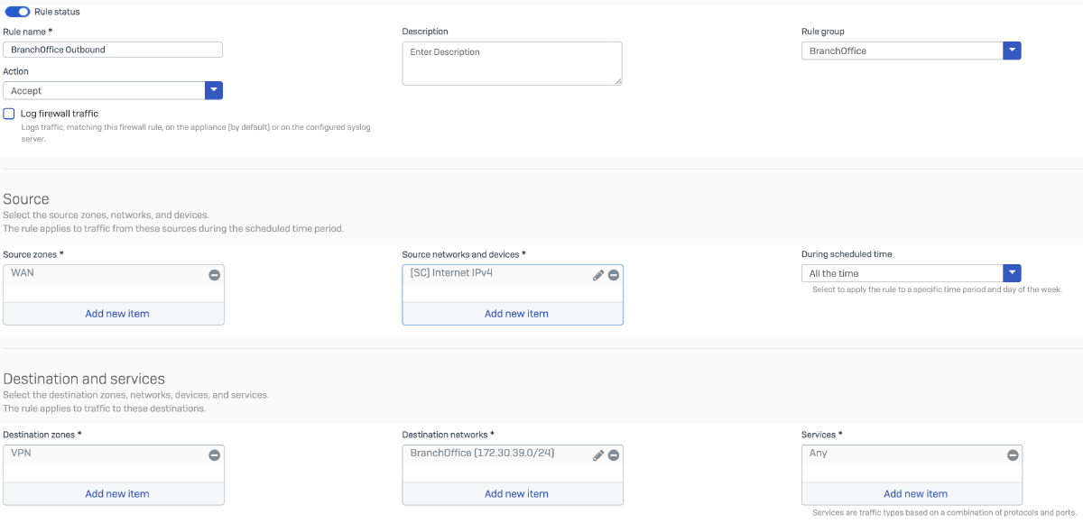 Firewall Rule HQ Outbound Traffic to BO