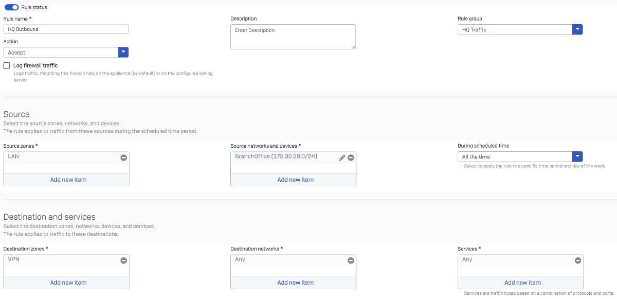 Firewall Rule BO Outbound Traffic from HQ